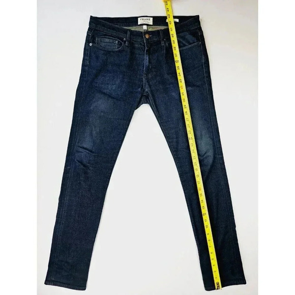 Frame Size 32X33 Men's L'Homme Skinny Blue Denim 5 Pocket Jeans Made in The USA - Picture 12 of 13